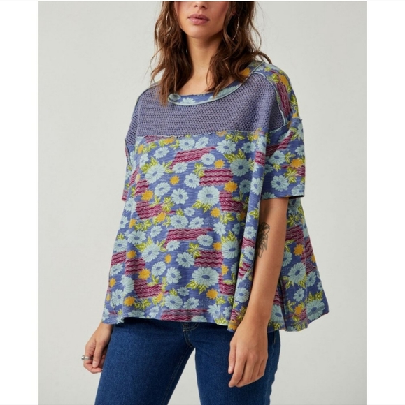 NWT FP We The Free Beach Dreamin Tee In Color Blue Combo - Picture 3 of 6